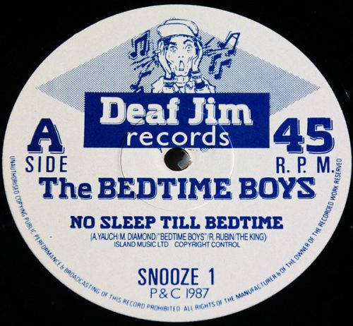  The Bedtime Boys – No Sleep Till Bedtime 12" vinyl, Deaf Jim Records SNOOZE 1, hip hop pop parody 1988 UK