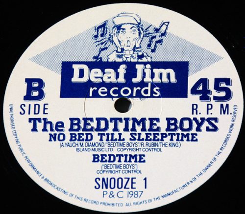  The Bedtime Boys – No Sleep Till Bedtime 12" vinyl, Deaf Jim Records SNOOZE 1, hip hop pop parody 1988 UK