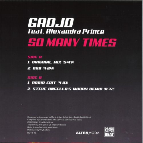 Gadjo So Many Times Pink Translucent Vinyl Steve Angello Remix