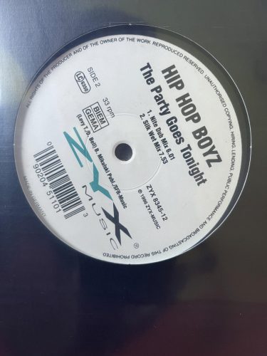 Hip Hop Boyz – The Party Goes Tonight 12" vinyl, ZYX 8345-12, 1996 euro house Germany