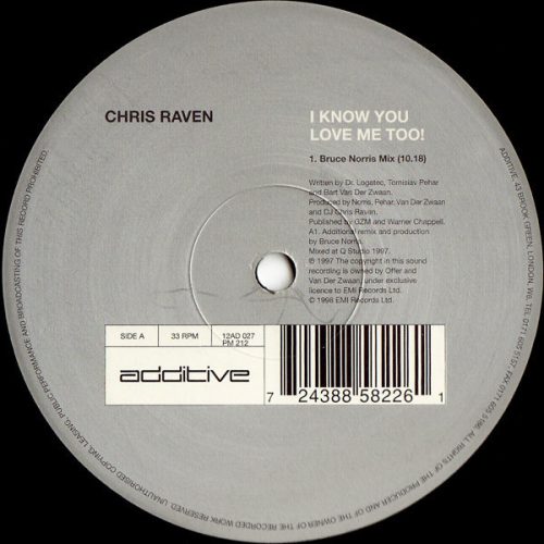 Chris Raven – I Know You Love Me Too! trance 12" vinyl