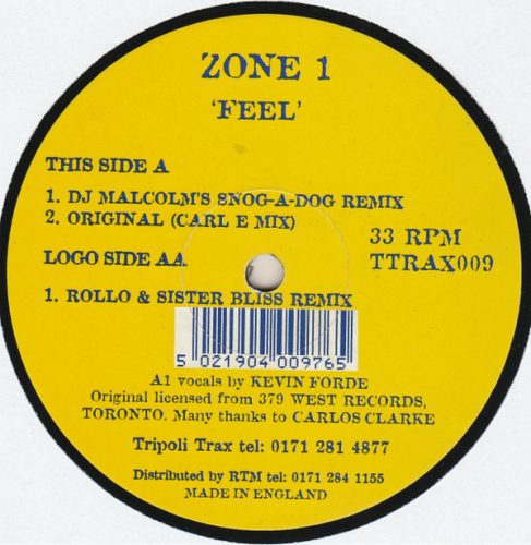 Zone 1 – Feel 12" vinyl, Tripoli Trax 1995, house remix maxi