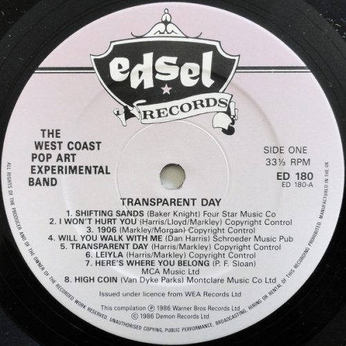 he West Coast Pop Art Experimental Band – Transparent Day LP, 1986 Edsel Records, psychedelic rock vinyl