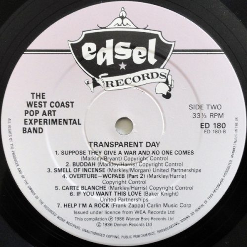 he West Coast Pop Art Experimental Band – Transparent Day LP, 1986 Edsel Records, psychedelic rock vinyl