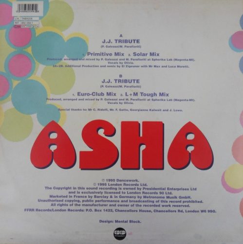 ASHA – J.J. Tribute 12" vinyl, Ffrreedom UK 1995, italo house, euro house remix maxi