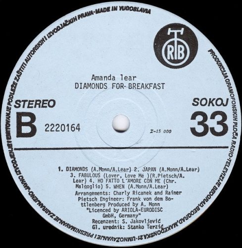 Amanda Lear ‎– Diamonds For Breakfast (Használt Vinyl)