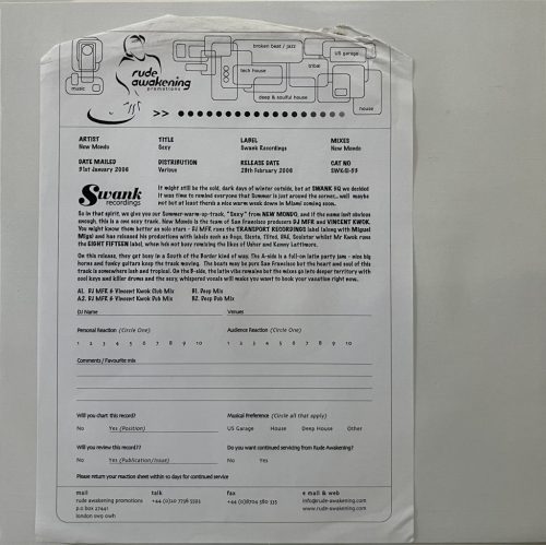 New Mondo Sexy 2006 house white label 12 inch vinyl